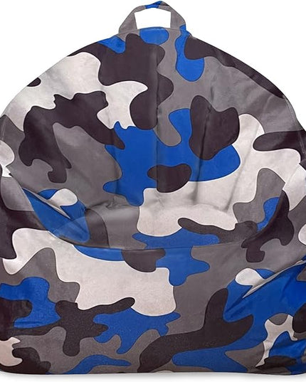 Posh Creations Structured Comfy Bean Bag Chair for Gaming, Reading and Watching TV, Malibu Lounge, Nylon - Camo Blue and Brown - LeafyLoom