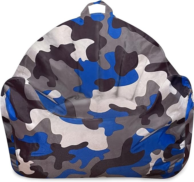 Posh Creations Structured Comfy Bean Bag Chair for Gaming, Reading and Watching TV, Malibu Lounge, Nylon - Camo Blue and Brown - LeafyLoom