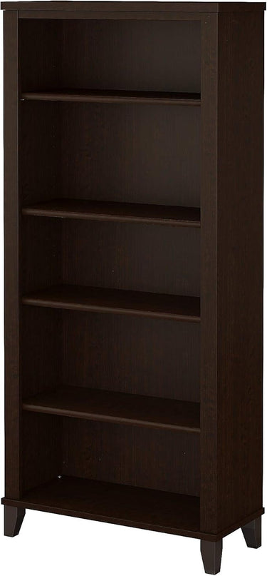 Bush Furniture Somerset Tall 5 Shelf Bookcase | Large Open Bookshelf | Display Cabinet for Library, Living Room, and Home Office, 30W x 13D x 65H, Mocha Cherry - LeafyLoom
