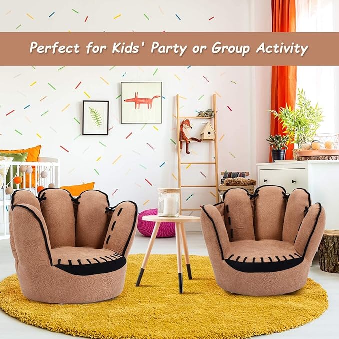 Fireflowery Kid Baseball Chair, Toddler Chair with Baseball Glove Design, Baseball Bean Bag Chair for Playroom, Gift for 3-5 Years Boys and Girls, 23.5” x 19.5” x 17.5 - LeafyLoom