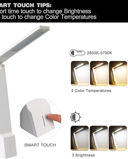 rozky Rechargeable Table Lamp, Battery Operated LED Modern Desk Lamp, Touch Sensitive Control,Mini/Cordless/Portable Lamp,3 Brightness and 3 Color Modes Dimmable, for Home,Travel,Task (White) - LeafyLoom