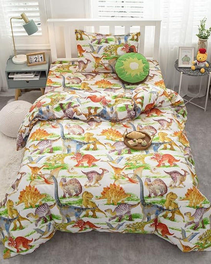 Feelyou Kids Dinosaur Comforter Set King Size Boys Girls Watercolor Cute Dino Bedding Set Ultra Soft Lightweight Jungle Animal Pattern Comforter for Children (1 Comforter + 2 Pillowcases, King) - LeafyLoom