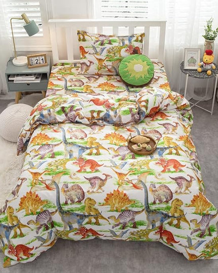 Feelyou Kids Dinosaur Comforter Set Twin Size Boys Girls Watercolor Cute Dino Bedding Set Ultra Soft Lightweight Jungle Animal Pattern Comforter for Children (1 Comforter + 1 Pillowcase, Twin) - LeafyLoom