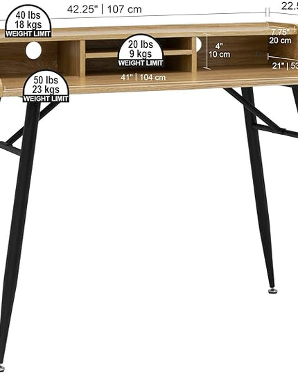 Calico Designs 51260 Woodford 45” Wide Modern, Secretary, Writing, Desk with Low Storage Hutch and Black Metal Tapered Legs in Ashwood, Black / Ashwood - LeafyLoom
