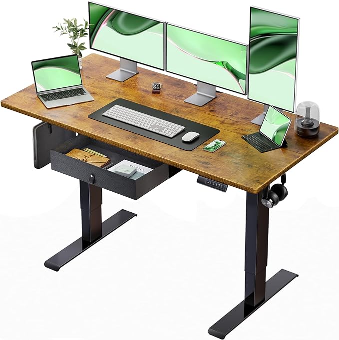 Marsail Standing Desk with Drawer, 55x24 Inch Adjustable Height Standing Desk, Electric Stand up Desk, Sit Stand Home Office Desk, Ergonomic Workstation for Home Office Computer Gaming Desk Rustic - LeafyLoom