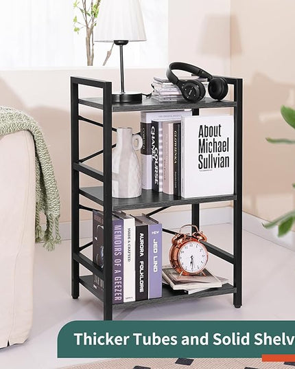 Yoobure Bookshelf Small Book Shelf, Solid Industrial 3 Tier Shelf Bookcase, Short Book Case for Bedroom, Living Room, Office Home, Small Spaces, Charcoal Gray - LeafyLoom