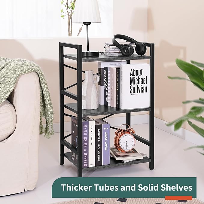 Yoobure Bookshelf Small Book Shelf, Solid Industrial 3 Tier Shelf Bookcase, Short Book Case for Bedroom, Living Room, Office Home, Small Spaces, Charcoal Gray - LeafyLoom