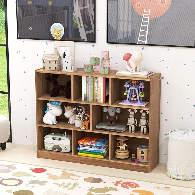 Giantex Wood 8 Cube Bookcase, Open Freestanding 3-Tier Bookshelf, Multipurpose Display Shelf for Living Room, Bedroom, Children's Playroom, Reading Room - LeafyLoom
