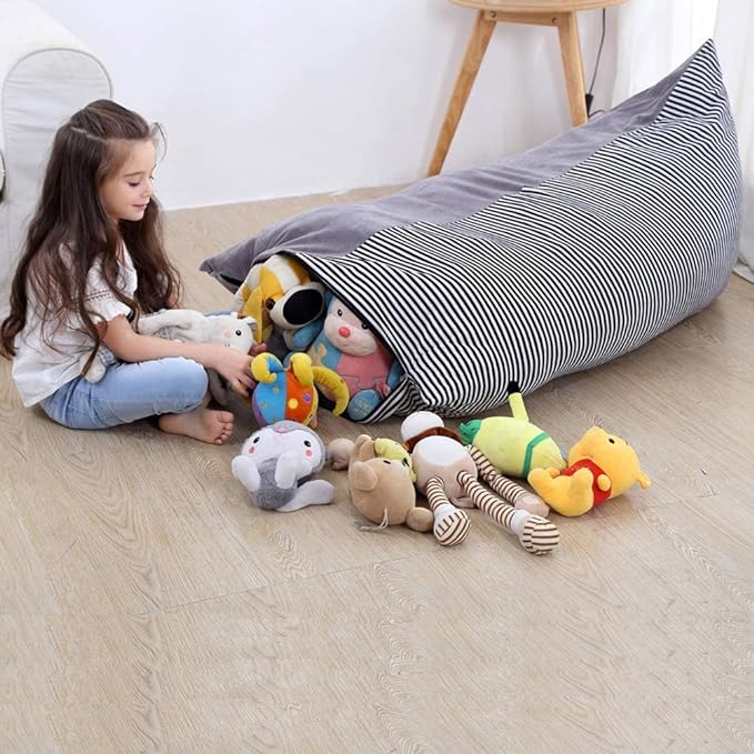 Stuffed Animal Storage Bean Bag Chair Cover | 53" Extra Large Beanbag Cover for Kids and Adults, Plush Toys Holder and Organizer for Boys and Girls | Premium Velvet - Soft & Comfortable - LeafyLoom