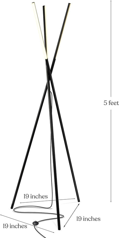 Brightech Stix Floor Lamp, Tall Tree Lamp for Offices, LED Tripod Lamp for Living Rooms, Great Living Room Décor, Dimmable Standing Lamp with 3 Lights for Bedroom Reading - Black - LeafyLoom