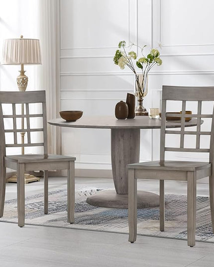 COLAMY Wooden Dining Chairs Set of 4, Nine-Square High Back Kitchen Side Chair, Farmhouse Dining Chairs for Kitchen and Dining Room, Light Grey - LeafyLoom