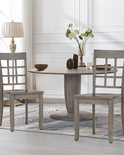 COLAMY Wooden Dining Chairs Set of 2, Nine-Square High Back Kitchen Side Chair, Farmhouse Dining Chairs for Kitchen and Dining Room, Light Grey - LeafyLoom