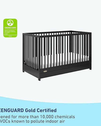 Graco Teddi 5-in-1 Convertible Crib with Drawer (Black) – GREENGUARD Gold Certified, Crib with Drawer Combo, Full-Size Nursery Storage Drawer, Converts to Toddler Bed, Daybed and Full-Size Bed - LeafyLoom