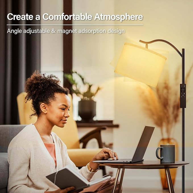 BoostArea Floor Lamp for Living Room,Arc Floor Lamp with Remote Control,Stepless Dimmable Brightness & Colors Temperature 2700k-6500k,Modern Standing Lamp for Bedroom Study Room Office,White - LeafyLoom