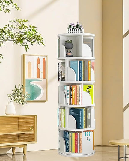 Rotating Bookshelf Tower, 360 Display 5 Tier Floor Standing Bookcase Storage Rack for Kids&Adults, Corner Bookshelf for Small Space, Book Shelf Rotating Bookcase for Bedroom, Living Room, Study - LeafyLoom