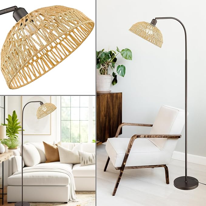 Farmhouse Floor Lamps with Remote Control for Living Room, Dimmable Tall Lamp with 9W LED Bulb,Arch Tall Standing Lamp, Mid Century Arched Reading Lamp for Bedroom,Office (Oil Rubbed Bronze) - LeafyLoom