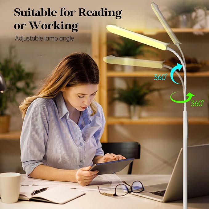 LED Floor Lamp, 18W Super Bright Floor Lamp for Living Room, Adjustable Stepless Colors & Brightness Gooseneck Standing Lamp, Eye Caring Reading Light with Remote& Touch Control for Bedroom Office - LeafyLoom