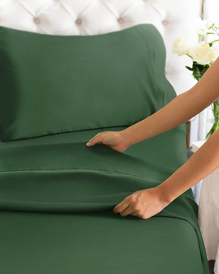 Split King Size 5 Piece Sheet Set - Comfy Breathable & Cooling Sheets - Hotel Luxury Bed Sheets for Women & Men - Deep Pockets, Easy-Fit, Soft & Wrinkle Free Sheets - Emerald Green Oeko-Tex Bed Sheets - LeafyLoom