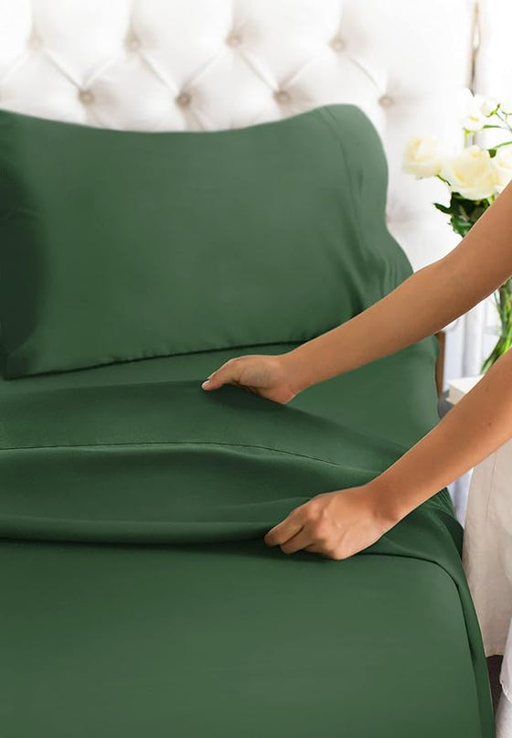 Split King Size 5 Piece Sheet Set - Comfy Breathable & Cooling Sheets - Hotel Luxury Bed Sheets for Women & Men - Deep Pockets, Easy-Fit, Soft & Wrinkle Free Sheets - Emerald Green Oeko-Tex Bed Sheets - LeafyLoom