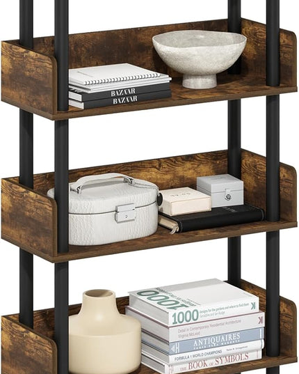 Furinno Turn-N-Tube 5-Tier Toolless Display Rack, Amber Pine/Black - LeafyLoom