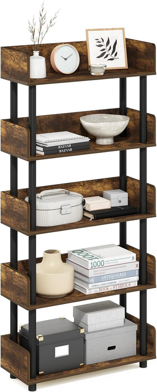 Furinno Turn-N-Tube 5-Tier Toolless Display Rack, Amber Pine/Black - LeafyLoom