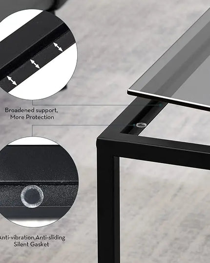 SAYGOER Coffee Table with Storage Modern Glass Coffee Tables Square Industrial Simple Center Table for Living Room Home Office Small Space 27.6 x 27.6 x 17.7 Inches Easy Assembly Gray Black - LeafyLoom