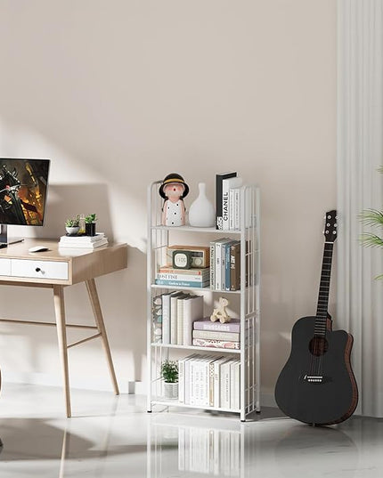 Bookshelf Storage Shelf Bookcase Freestanding Storage Stand Book Organizer for Living Room, Bedroom, Kitchen, Rust Resistance,Easy Assembly Multi-Functional Organizer (4 Tiers, White) - LeafyLoom
