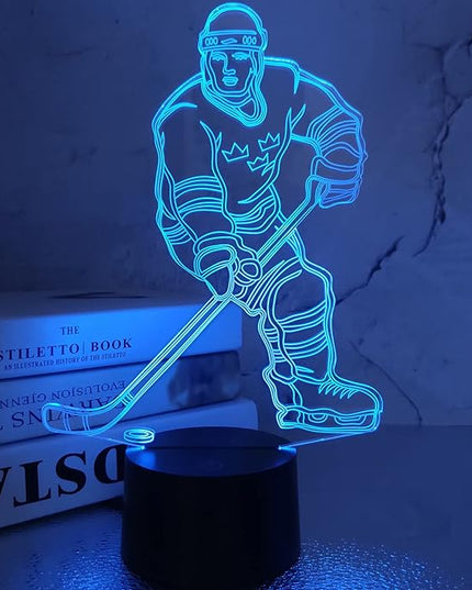 FULLOSUN 3D Night Lights Ice Hockey Athlete 3D Illusion Bedside Lamp 16 Colors Changing with Remote Control Best Birthday Gifts for Men Women - LeafyLoom
