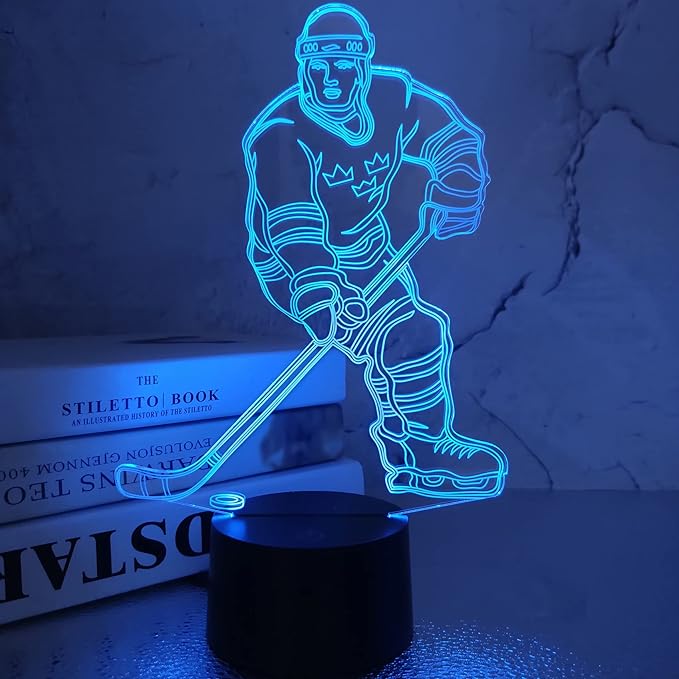 FULLOSUN 3D Night Lights Ice Hockey Athlete 3D Illusion Bedside Lamp 16 Colors Changing with Remote Control Best Birthday Gifts for Men Women - LeafyLoom