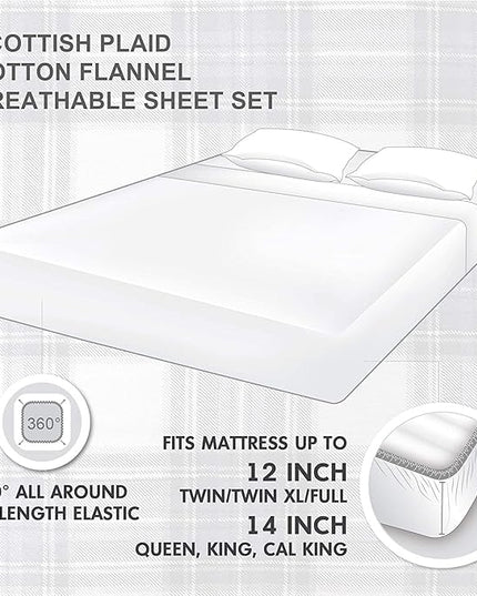 Comfort Spaces Cotton Flannel Breathable Warm Deep Pocket Sheets with Pillow Case Bedding, Cal King, Scottish Plaid Blue, 4 Piece - LeafyLoom