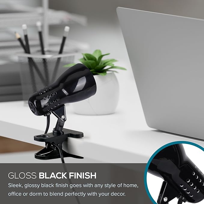 Catalina Lighting 24290-000 Adjustable LED Mini Clip Reading Lamp, Multipurpose Clip Lamp for Office, Dorm, or Bedroom, Smart Home Compatible, LED Bulb Included, 5", Black - LeafyLoom