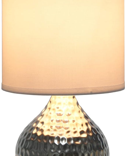 Simple Designs LT2073-SVW Mini Hammered Texture Silver Drip Table Lamp with White Shade - LeafyLoom