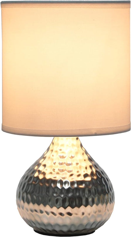 Simple Designs LT2073-SVW Mini Hammered Texture Silver Drip Table Lamp with White Shade - LeafyLoom