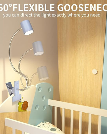 Dott Arts Desk Lamp,USB Clip On Light with 3 Color Modes,LED 10 Levels Brightness Reading Lamp, 360°Gooseneck Book Light,Eye-Care Reading Light for Home Office,Headboards Blue - LeafyLoom