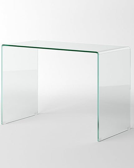 Bent Glass Computer Desk Rectangular Shaped PC Laptop Workstation Table for Home Office, 43.3" L, Clear - LeafyLoom