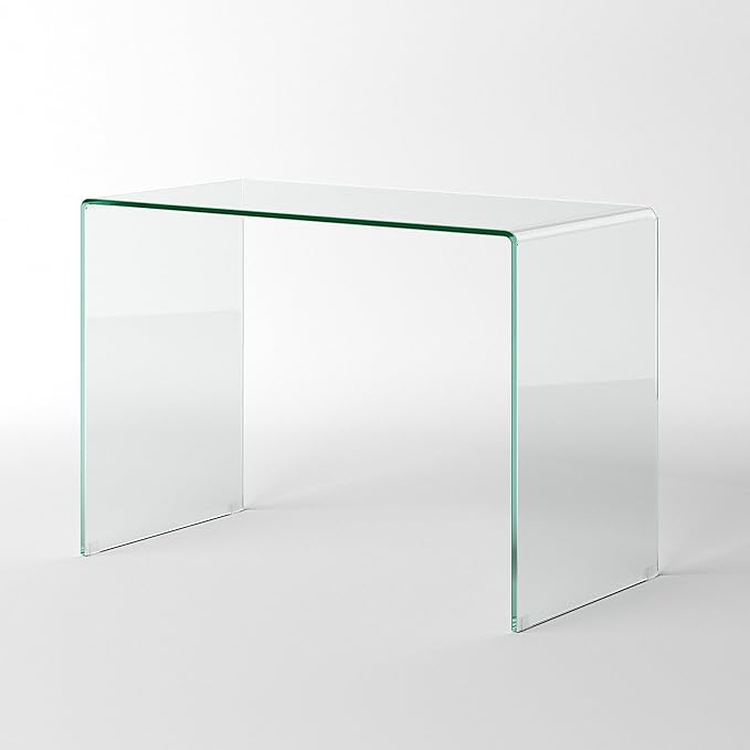 Bent Glass Computer Desk Rectangular Shaped PC Laptop Workstation Table for Home Office, 43.3" L, Clear - LeafyLoom
