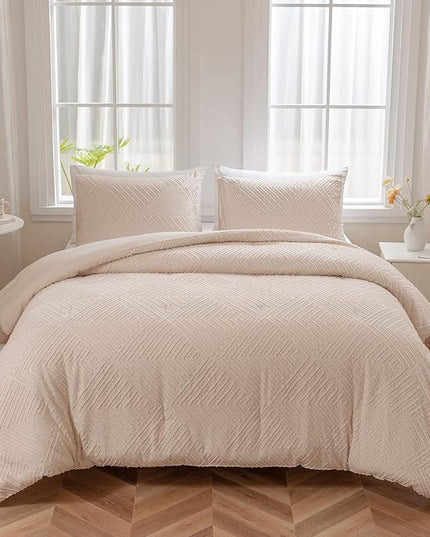 Full Comforter Set, Tufted Cream Comforter Set Full, Boho Bedding Comforter Sets Extra Fluffy, Ideal for All Seasons 3 Pieces (1 Comforter, 2 Pillowcases) - LeafyLoom