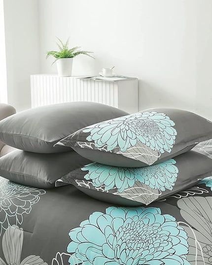 Yiran 7 Pieces Bed in a Bag Floral Comforter Set Green Flowers Bedding Set Soft Microfiber King Comforter Sets with 1 Comforter 1 Flat Sheet 1 Fitted Sheet 2 Pillowshams and 2 Pillowcases - LeafyLoom