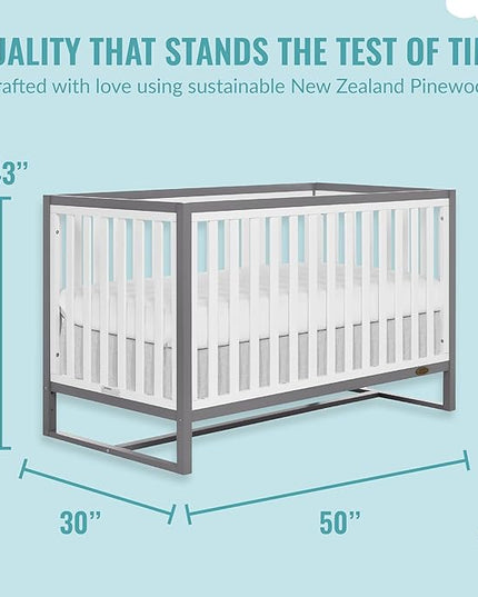 Arlo 5-in-1 Convertible Crib in Steel Grey and White, JPMA Certified, 3 Mattress Height Settings, Non-Toxic Finish, Made of Sustainable and Sturdy Pinewood - LeafyLoom