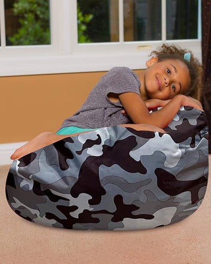 Posh Creations Bean Bag Chair for Kids, Teens, and Adults Includes Removable and Machine Washable Cover, Soft Nylon - Camo Gray and White, 27in - Medium - LeafyLoom