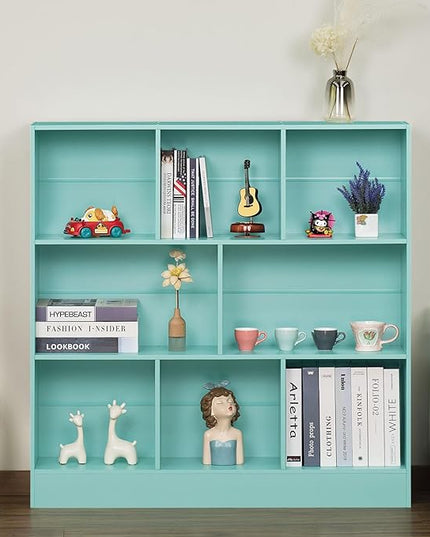 LEYAOYAO 8 Cube Bookshelf with Base,3 Tier Modern Mint-Green Kids Bookcase,Standing Wide Bookshelves Storage Organizer Toy Shelf,Wood Display Children's Book Shelves for Bedroom,Living Room,Nursery - LeafyLoom