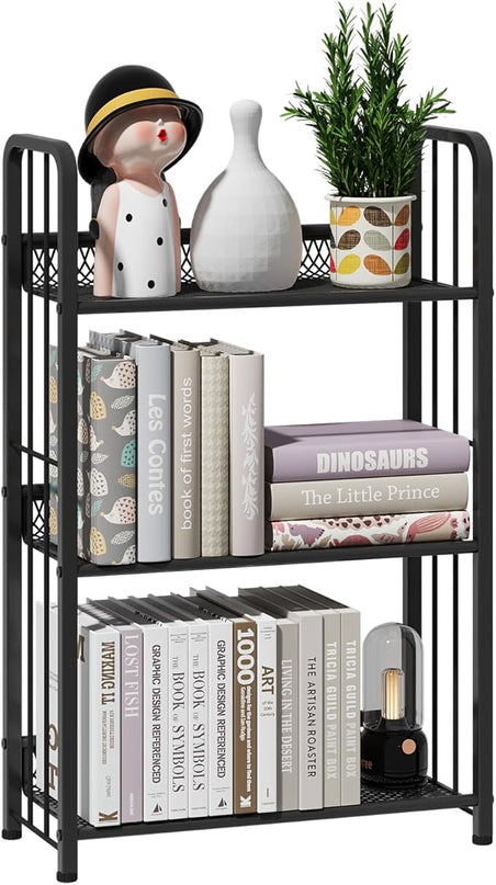 Bookshelf Storage Shelf Bookcase Freestanding Storage Stand Book Organizer for Living Room, Bedroom, Kitchen, Rust Resistance,Easy Assembly Multi-Functional Organizer (3 Tiers Black) - LeafyLoom
