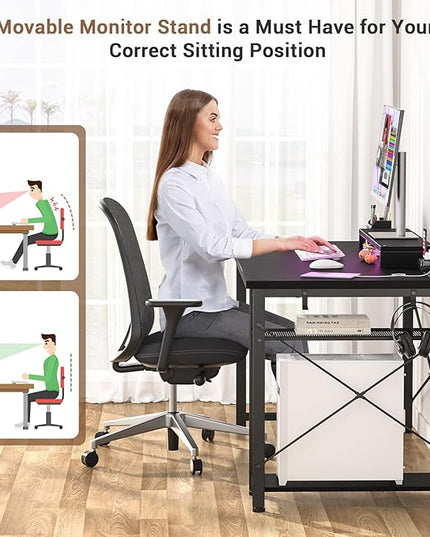 armocity 47 Gaming Computer Desk with LED Lights, Power Outlet and USB, Reversible Laptop Table with Moveable Monitor Stand for Small Spaces, Office, Gaming Room, Black - LeafyLoom