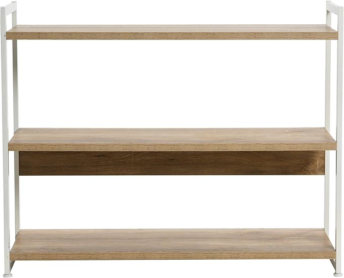 Household Essentials 3 Tier Wide Bookshelf, Coastal Oak Finish - LeafyLoom