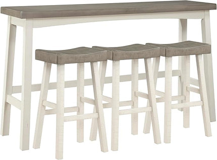 Lexicon Bar Table Set for 3, Small Kitchen table set Kitchen Island Table with 3 Saddle Bar Stools, 4 Piece Dining Table Set for Breakfast Nook, Living Room, Apartment, Pub Height, White/Coffee - LeafyLoom