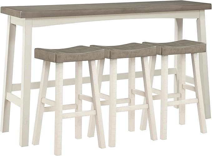 Lexicon Bar Table Set for 3, Small Kitchen table set Kitchen Island Table with 3 Saddle Bar Stools, 4 Piece Dining Table Set for Breakfast Nook, Living Room, Apartment, Pub Height, White/Coffee - LeafyLoom