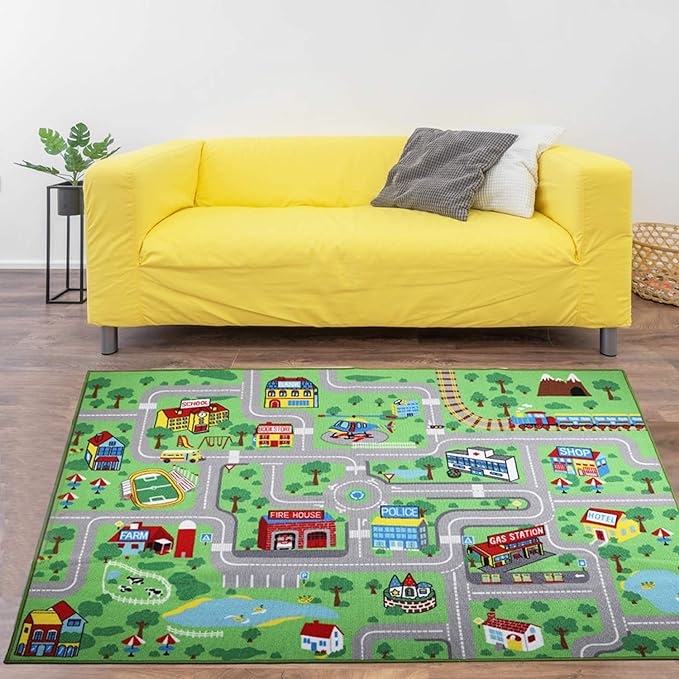 Kids Carpet Playmat Rug,6.6x5.0 ft Extra Large City Life Carpet Learning Exercise Mat Educational Car Rug Play Game Rug for Baby Toddler Boy Bedroom Playroom - LeafyLoom