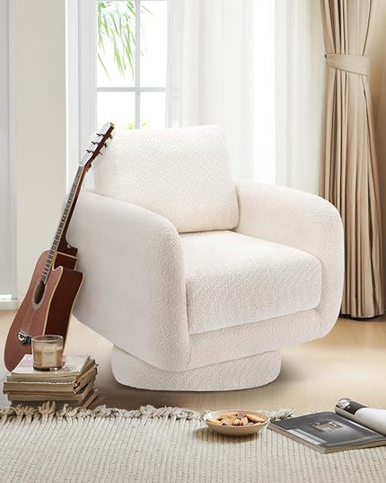 COLAMY Swivel Accent Chairs for Living Room, 32Inches Wide Upholstered Armchair with Plush Back Pillow, Modern Sofa Corner Barrel Chair for Nursery/Living Room/Bedroom-White - LeafyLoom