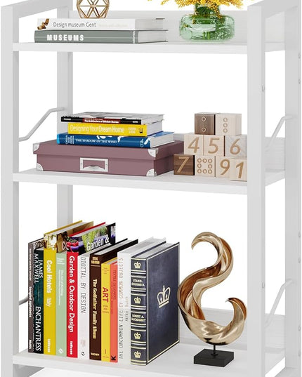 Book Shelf Small Bookshelf - 3-Tier Wood Bookcase Industrial Bookshelf Metal Narrow Bookshelves Storage Organizer Display Rack for Bedroom Living Room Home Office (White) - LeafyLoom