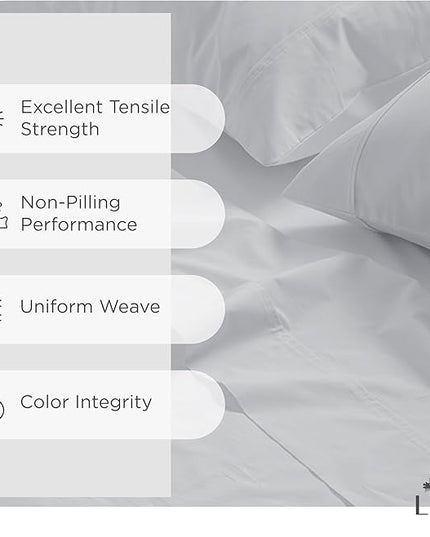 100% Cotton Percale Sheets California King Size, Dove Grey, Deep Pocket, 4 Pieces Sheet Set - 1 Flat, 1 Deep Pocket Fitted Sheet and 2 Pillowcases, Crisp Cool and Strong Bed Linen - LeafyLoom